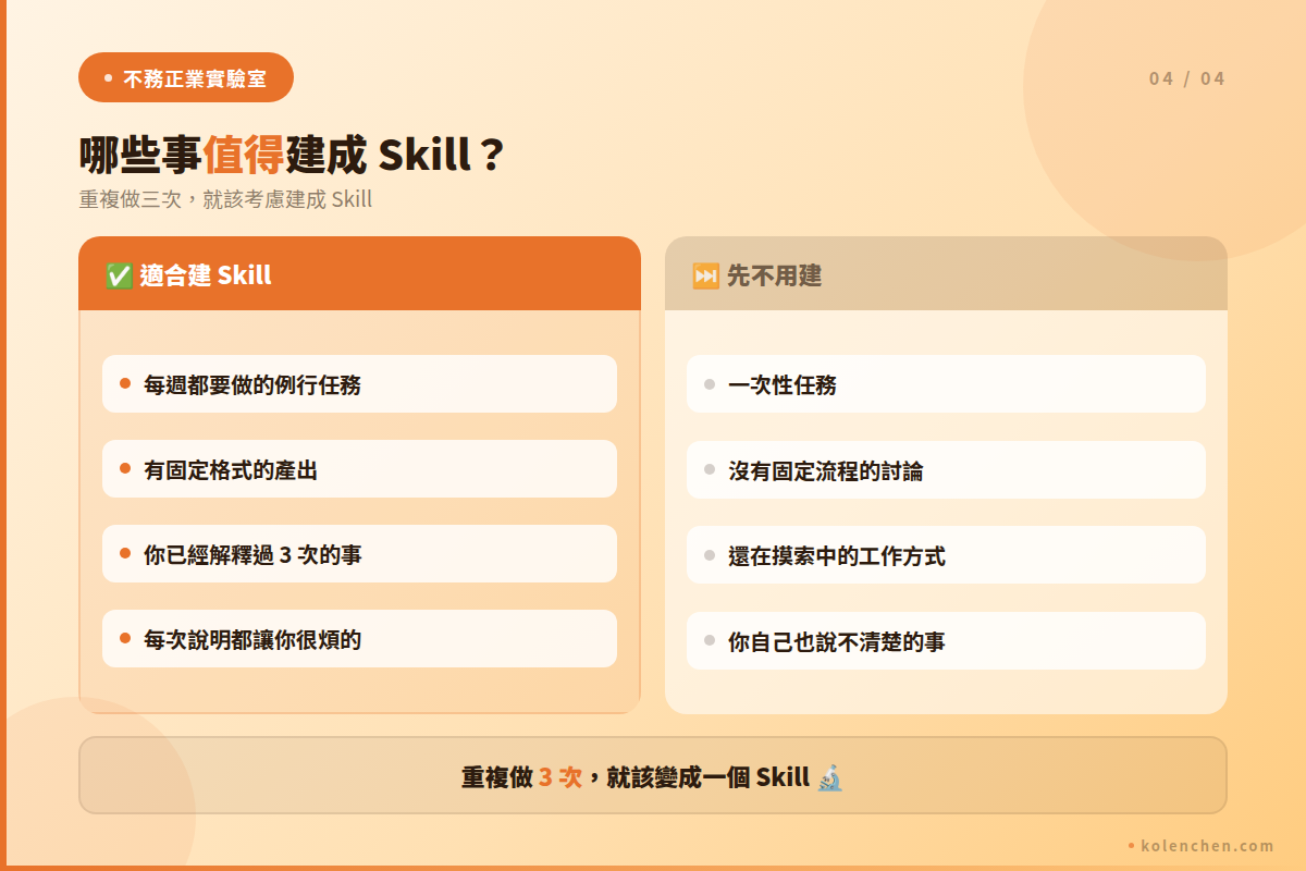 哪些事值得建成 Skill？